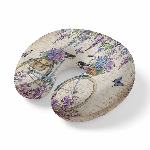 Neck Pillow Vintage Spring Embroidered Balls Travel Pillow Memory Foam U Shaped Pillows, Butterflies Flowers Travel Neck Pillows for Airplane Car Office Home Sleeping Rest