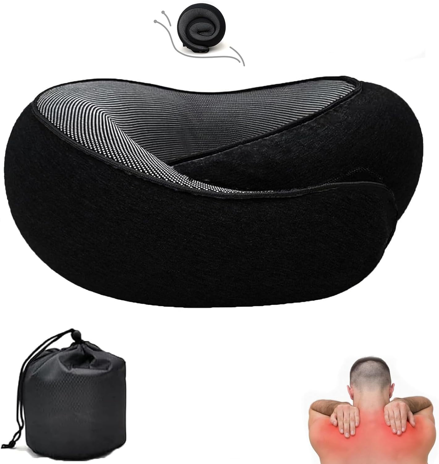 Neck Pillow, Wander Plus Travel Neck Pillow, Aircraft Memory Foam Travel Neck Pillow (Black)