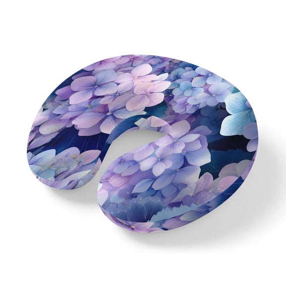 Neck Pillow Watercolor Purple Embroidery Balls Travel Pillow Memory Foam U Shaped Pillows, Spring Floral Plant Travel Neck Pillows for Airplane Car Office Home Sleeping Rest