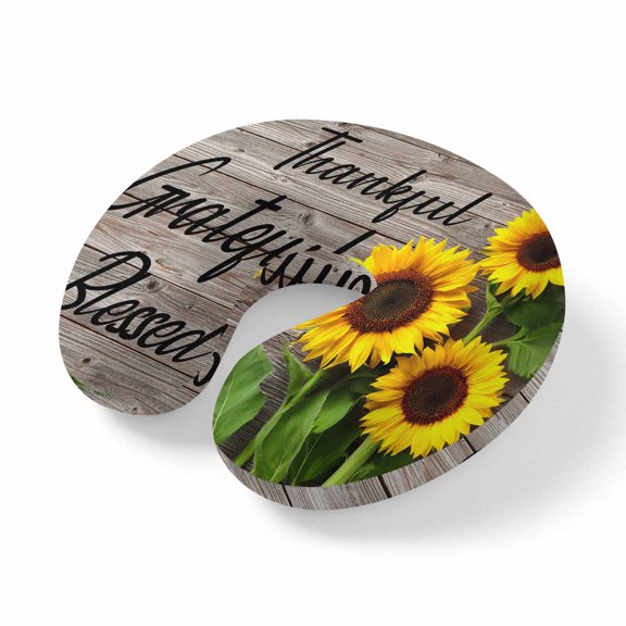 Neck Pillow Watercolor Sunflower Farm Vintage Wood Board Travel Pillow Memory Foam U Shaped Pillows, Positive Quote Travel Neck Pillows for Airplane Car Office Home Sleeping Rest