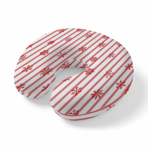 Neck Pillow Winter Snowflake Stripe Travel Pillow Memory Foam U Shaped Pillows, Abstract Red Snowy Line Travel Neck Pillows for Airplane Car Office Home Sleeping Rest