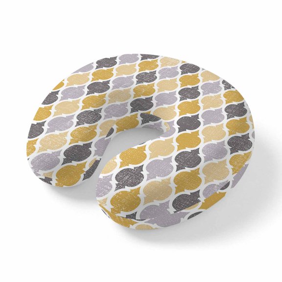 Neck Pillow Yellow Grey Retro Moroccan Pattern Travel Pillow Memory Foam U Shaped Pillows, Abstract Geometric Art Travel Neck Pillows for Airplane Car Office Home Sleeping Rest