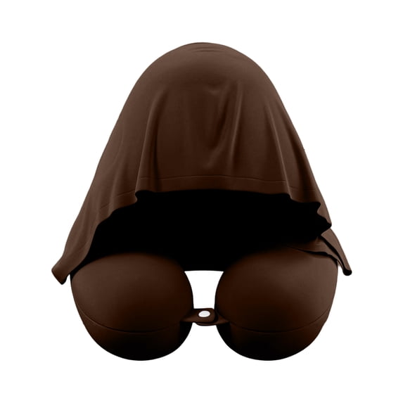 Neck Pillow with Hood Memory Foam Single Pack Brown U Shaped Portable Support for Travel Airplane Car