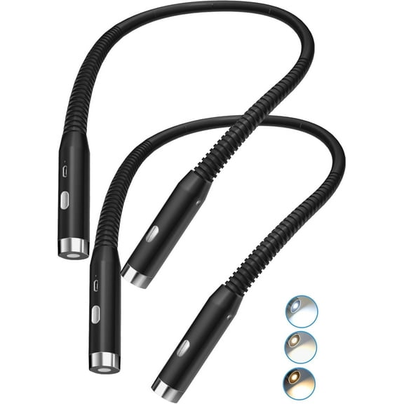 Neck Reading Light Rechargeable Book Light for Reading in Bed with 3 Colors & 3 Brightness, 360° Bendable Arms for Comfortable Wear, LED Neck Light for Reading, Knitting, Camping (2 Pack)