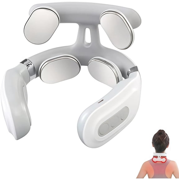 Neck Relax Tool with Warm Function, 4D Electric Neck Massager with Wide Coverage Floating Massage Nodes (White*1), 4D floating massage heads cover wider neck area