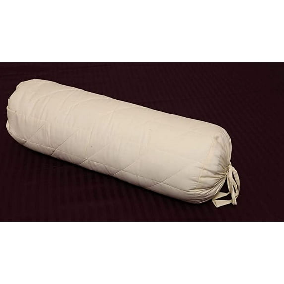 Neck Roll Bolster Cover 100% Cotton -Quilted Pattern With draw string ends -For Neck support, leg and back Rest support, 240 TC- Color Ivory , Size 6x16 Inches (15x40 cm)