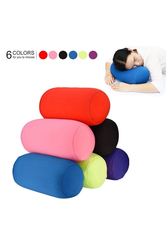 Neck Roll Pillow, Microbead Pillows, Back Support for Office Chair, Pillow for Side Sleeper, Solid Black Cylindrical Foam Particle Pillow Works As A Multipurpose Rest Accessory