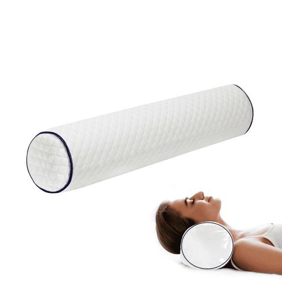 Neck Roll Pillow for Neck Relief – Extra Dense Memory Foam Round Cylinder Bolster for Cervical Support