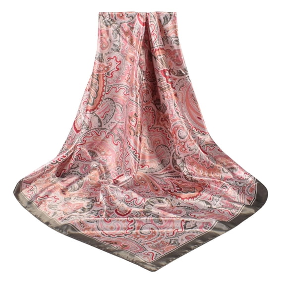 Neck Scarf Elegant Floral Print Square Scarf Silk Scarf Gray One Size