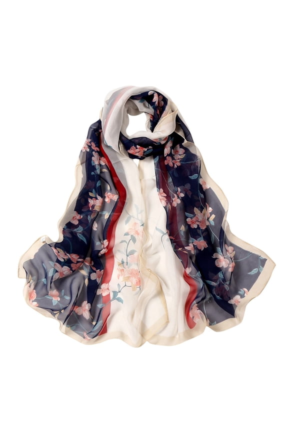 Neck Scarf Floral Gold Wide Waist Chain Belt Neck Scarf Blue One Size