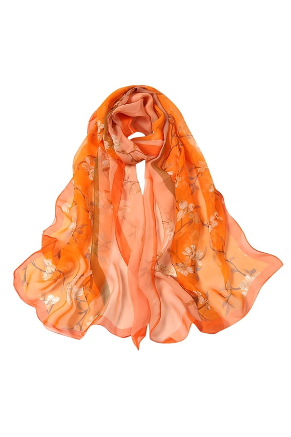 Neck Scarf Floral Gold Wide Waist Chain Belt Neck Scarf Orange One Size