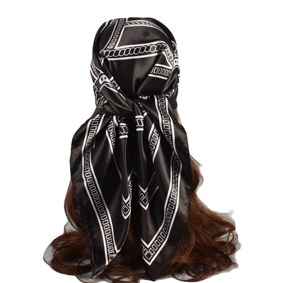 Neck Scarf Flower Print Casual Square Scarf Silk Scarf Black One Size