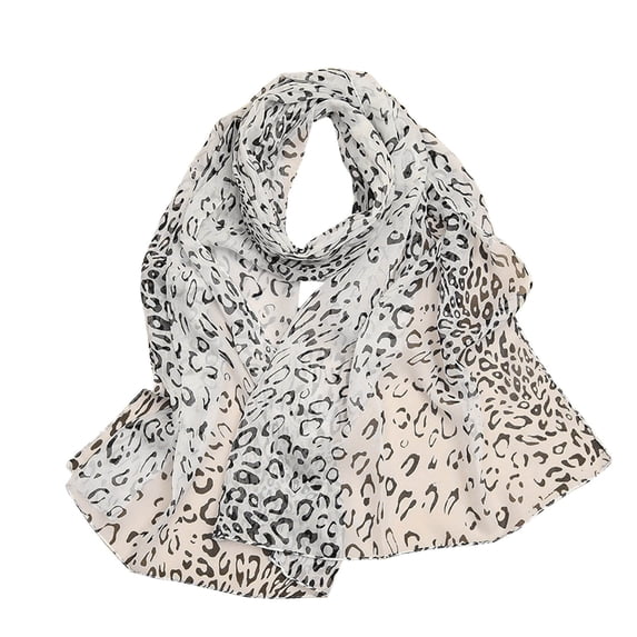 Neck Scarf Leopard Print Chiffon Thin Decorative Shawl Shawl Wraps for Women White A