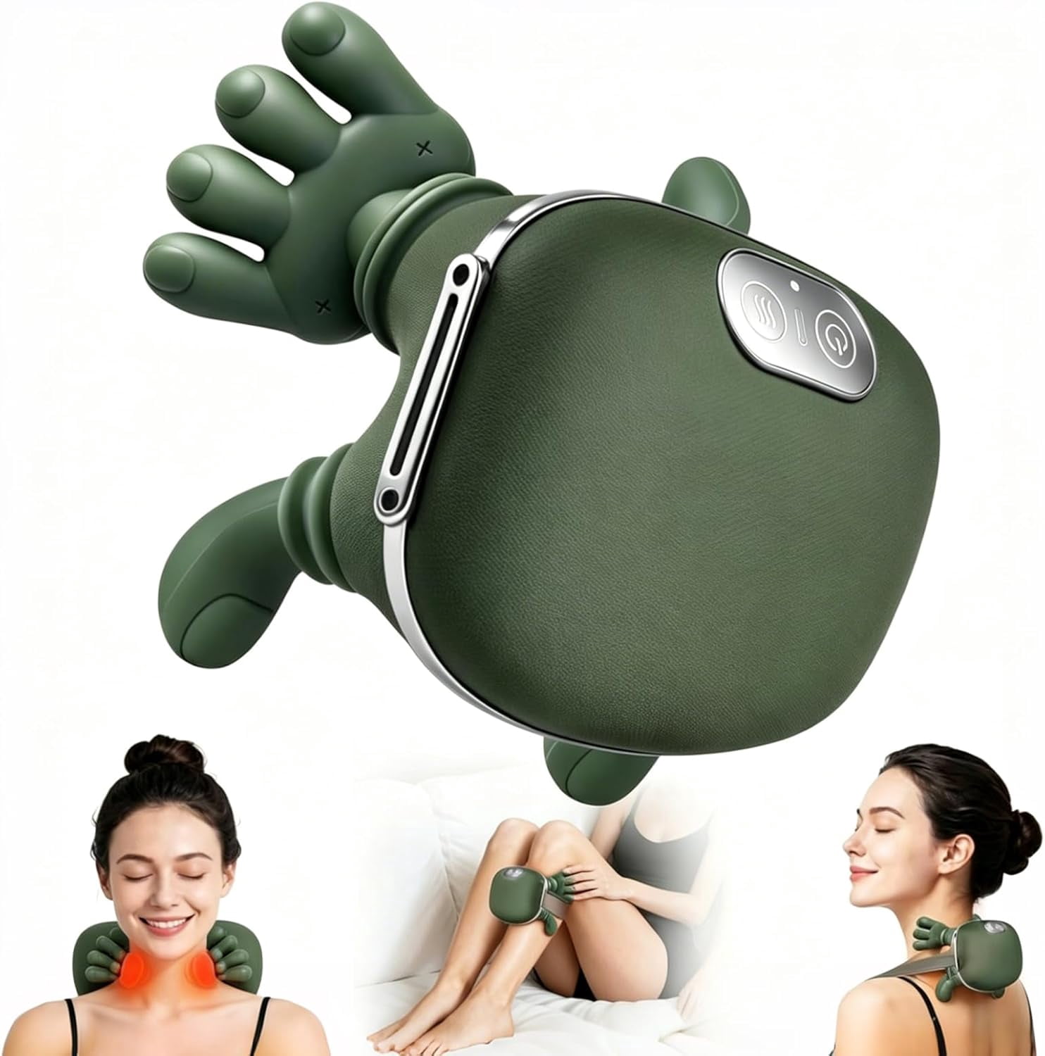 Neck and Shoulder Massager – Upgraded Cordless Shiatsu Massage Pillow, Deep Finger Kneading, 2 Modes & 3 Intensities, Heat, Rechargeable Gift for Men Women