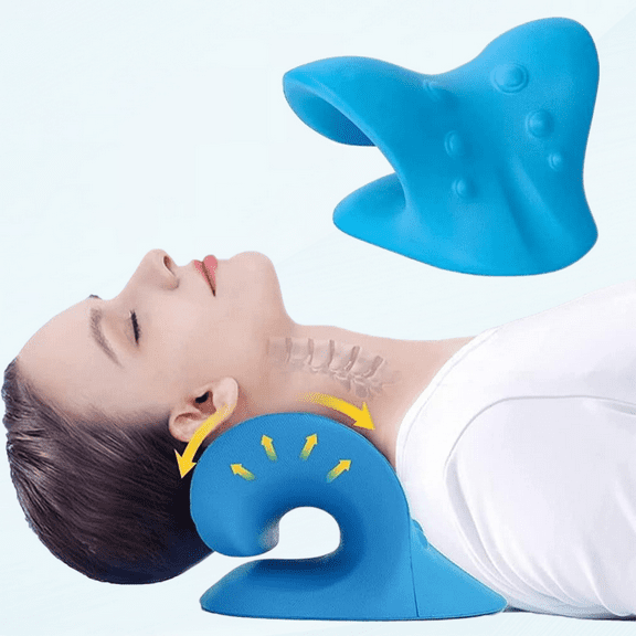 Neck and Shoulder Relaxer, Cervical Traction Device for Cervical Pain Relief and Cervical Alignment, Chiropractic Pillow, Neck Traction for Muscle Tension Relief, Headache Relief, neck stretcherBlue