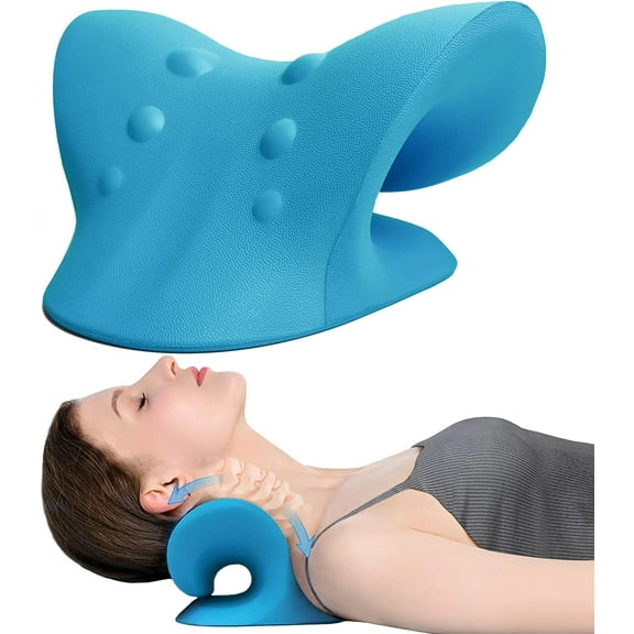Neck and Shoulder Relaxer, Portable Neck Stretcher Posture Corrector, Pain Relief Just 10 Minutes, Cervical Neck Traction Device Chiropractic Pillow, for Muscle Relax and Pain Relief (Blue)