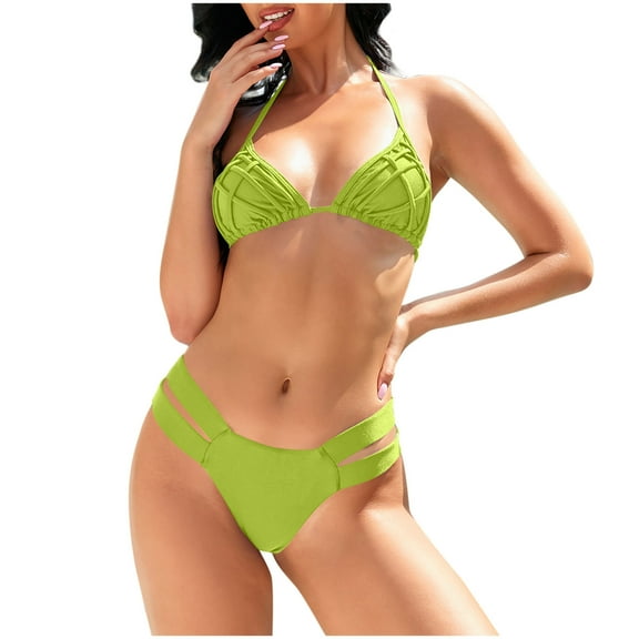 Neck Strap Three-Point Split Swimsuit For Womens Two-Piece Swim Suits Support Push-Up Full Coverage Shelf Swimwear Tummy Control Low Rise Swimdress Surfing Beach Holiday Swimsuits