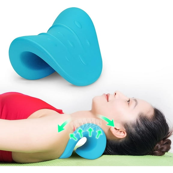 Neck Stretcher, Neck Cloud - Cervical Traction Device for Spine Alignment, Neck and Shoulder Relaxer, Neck Chiropractic Pillow for TMJ Pain Relief (Blue)
