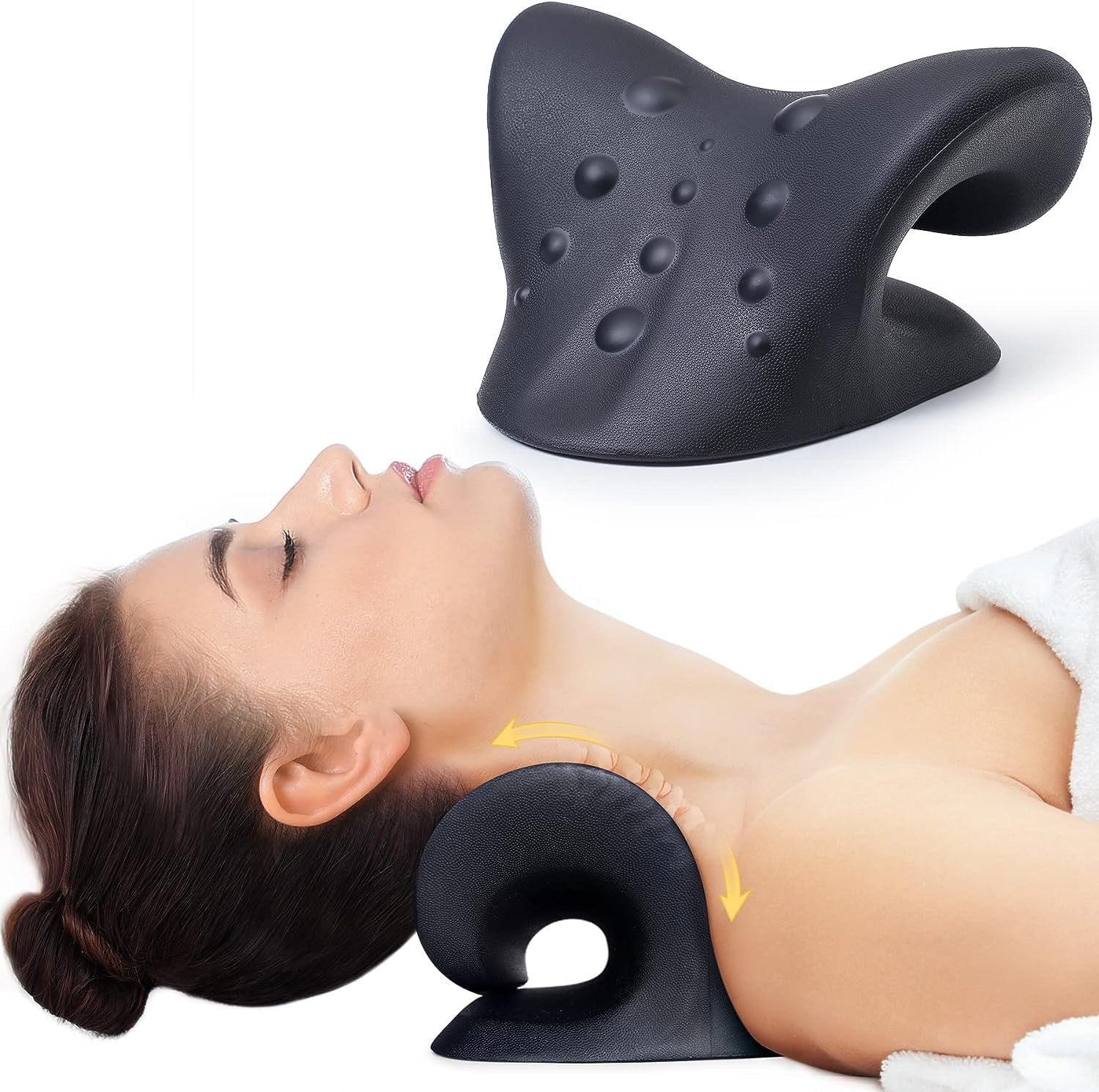 Ergonomic Black Cervical Traction Neck Pillow for Pain Relief