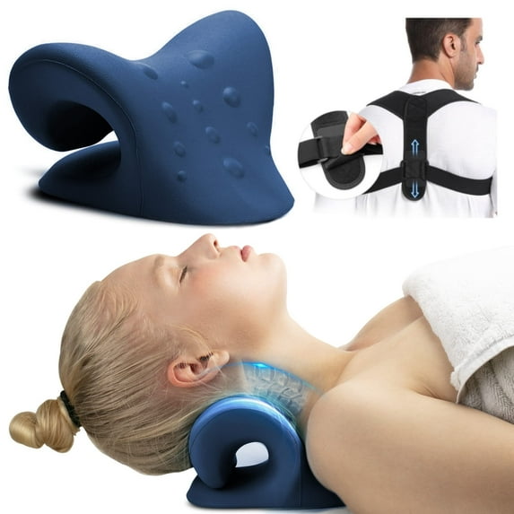 Neck Stretcher & Posture Corrector for Women and Men - Relieve Neck Pain and Improve Posture - FSA HSA Eligible - Cervical Neck Traction Device - 2 in 1 Support Solution -