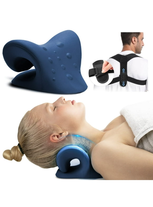 Neck Stretcher & Posture Corrector for Women and Men - Relieve Neck Pain and Improve Posture - FSA HSA Eligible - Cervical Neck Traction Device - 2 in 1 Support Solution -