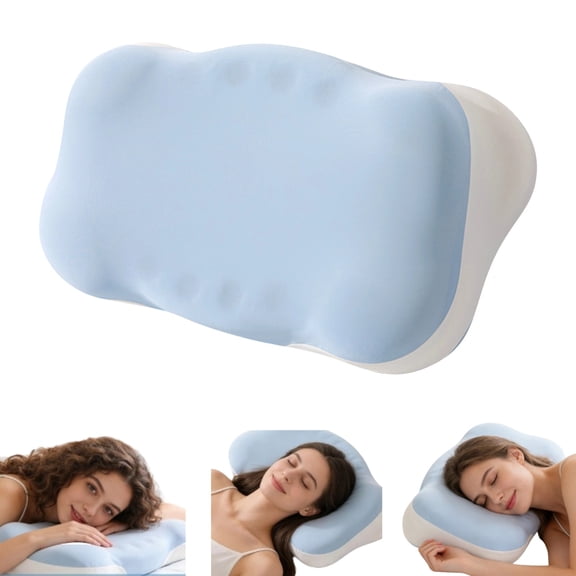 Neck Support Pillow, Cloud Pillow for Neck & Shoulder Pain Relief, Neutral Alignment for Side, Back, and Stomach Sleepers, Ergonomic Memory Foam Pillow - Blue