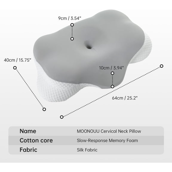 Neck Support Pillow, Cloud Pillow for Neck & Shoulder Pain Relief, Neutral Alignment for Side, Back, and Stomach Sleepers, Ergonomic Memory Foam Pillow with Washable Cover - Gray