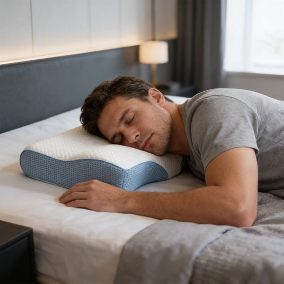 Neck Support Pillow for Sleeping with Removable Washable Cover - Wing-Shaped Contour Pillow for Side and Back Sleepers - Slow Recovery Polyurethane Foam Pillow for Neck Pain Relief - 50x30x10 cm