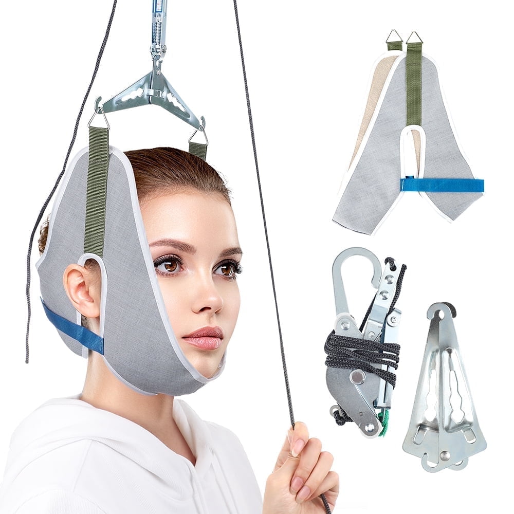 Neck Stretcher Hang, Neck Traction Device Over the Door, Neck Posture Corrector, Cervical Tractor with Door Hook, Neck Decompressor Belt with Adjustable Strap for Neck Relief