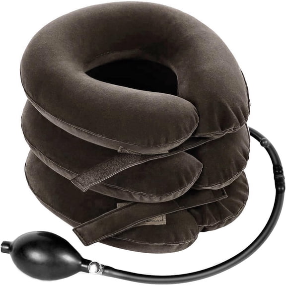 Neck Traction Device for Immediate Relief of Neck Pain - Inflatable and Adjustable Neck Stretcher Neck Support Bracket Neck Traction Pillow Suitable for Home Use Neck Decompression (Coffee Color)