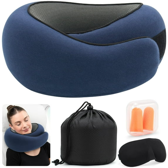 Neck Travel Pillow,Memory Foam Neck Pillow for Comfort on Airplane,Compact and Ergonomic Design for Travel, Car Rides, and Home Use(Blue)