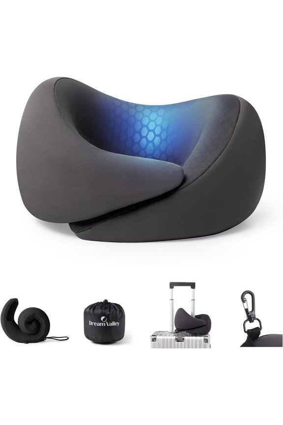 Neck Travel Pillow, Memory Foam Travel Pillow for Airplane, Portable Roll-Up Nec