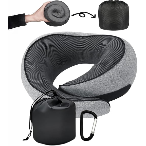 Neck Travel Pillows for Airplanes, 100% Pure Memory Foam Neck Pillow for Airplanes, Comfortable Breathable Cover, 360 Support Stowable Pillows for Sleeping, Car, Airport Travel Essentials L