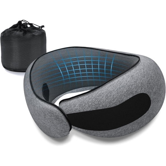 Neck Travel Pillows for Airplanes Memory Foam Comfort Pillow Compact Ergonomic Design Sleeping Essentials Long Flights Car Rides and Home Use (Grey)