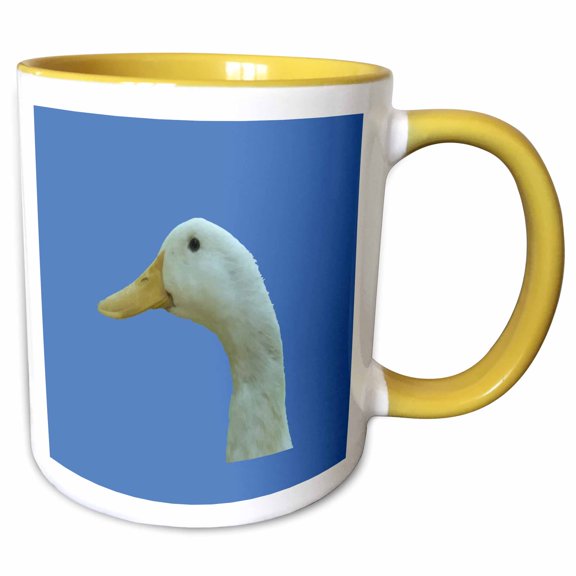 3drose, Neck Up Side Profile of a Disgruntled Looking Duck, 15oz Two-tone Yellow Mug