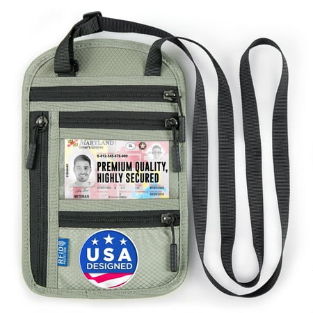 Neck Wallet Passport Holder, Olive Green Travel Pouch W/ RFID Blocking Security by Mifflin
