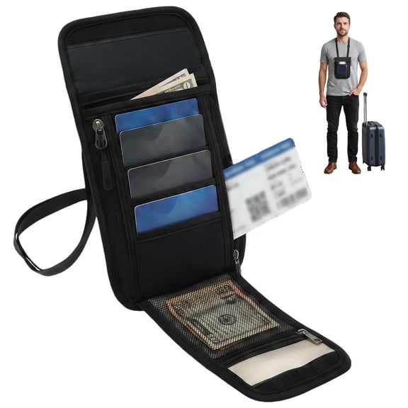 Neck Wallet with RFID Blocking Hidden Travel Passport Holder Pouch Concealed Under Clothing Anti Theft Security Adjustable Lightweight for Vacation Airport