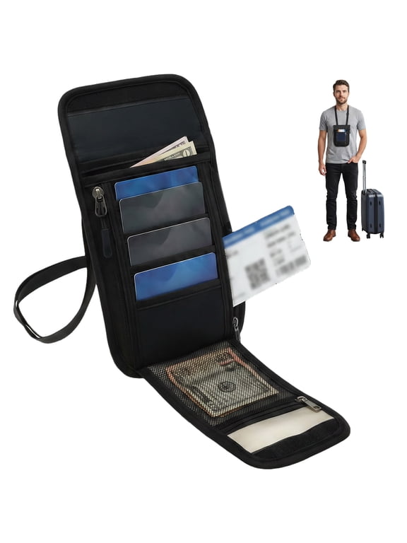 Neck Wallet with RFID Blocking Hidden Travel Passport Holder Pouch Concealed Under Clothing Anti Theft Security Adjustable Lightweight for Vacation Airport