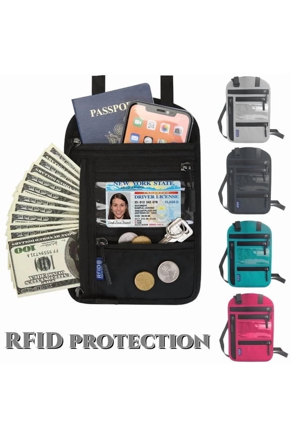 Neck Wallet,RFID Blocking Passport holder Neck Bag,Multi-Pockets Wallet , Travel Pouch (Black)