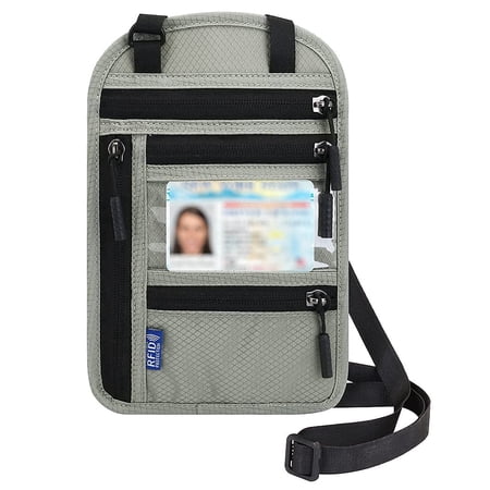 Neck Wallet,RFID Blocking Passport holder Neck Bag,Multi-Pockets Wallet , Travel Pouch (light gray)