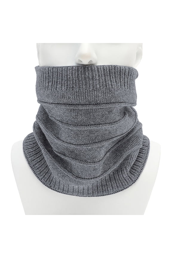 Neck Warmer, Duoif Winter Warm Plus Fluff Line Stripe Bib Cover Solid Color Collar Thick Knit Bib Scarf for Men Grey