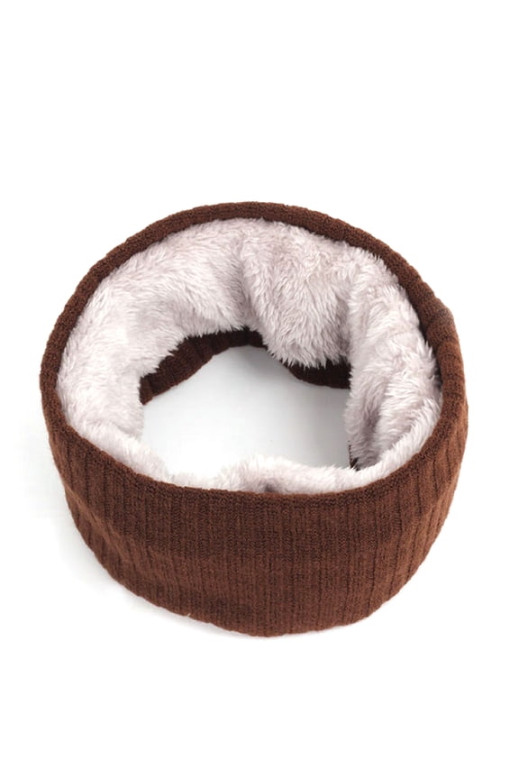 Neck Warmer Knit Fleece Lined Circle Loop Scarves-Coffee
