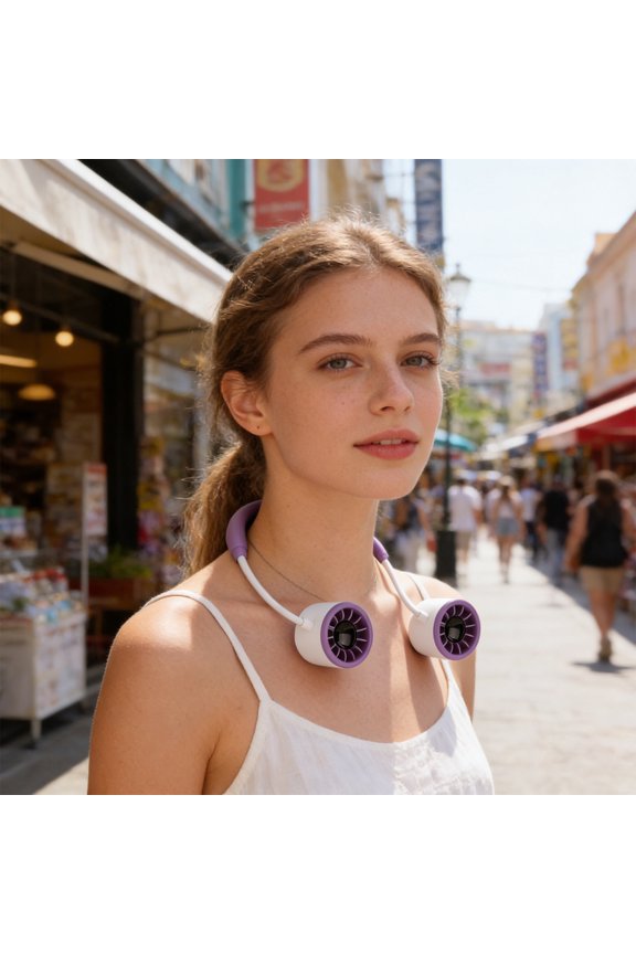 Neck Wearable Mini Folding Fan USB Rechargeable Portable Hands Free Cooling Fan Stepless Speed Adjustment Lightweight Airflow For Travel Commuting Camping Outdoor Work Office Use