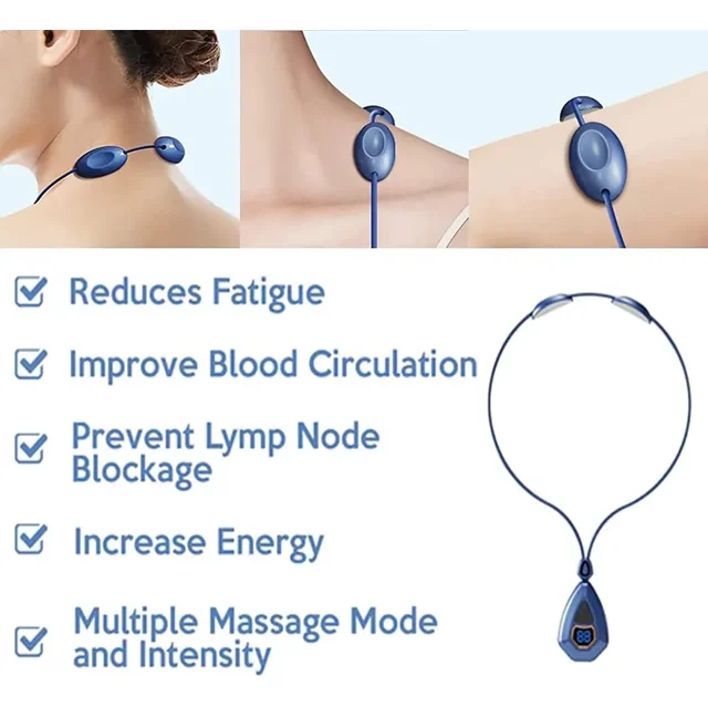 Neck acupuncture point lymphatic massager, portable heated lymphatic
