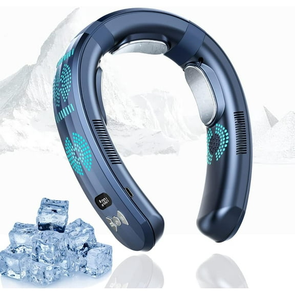 Neck air conditioner 26H ultra-long life, 6000mAh portable fan, semiconductor cooling ultra-quiet triple-core intelligent digital display and heating dual-use, navy-6000mAh (TC06)