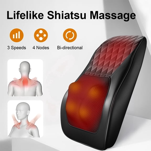 Shiatsu Deep-Kneading Neck and Back Massager with Heat for Chair and Car, Portable Electric Massage Device Gift for Women and Men
