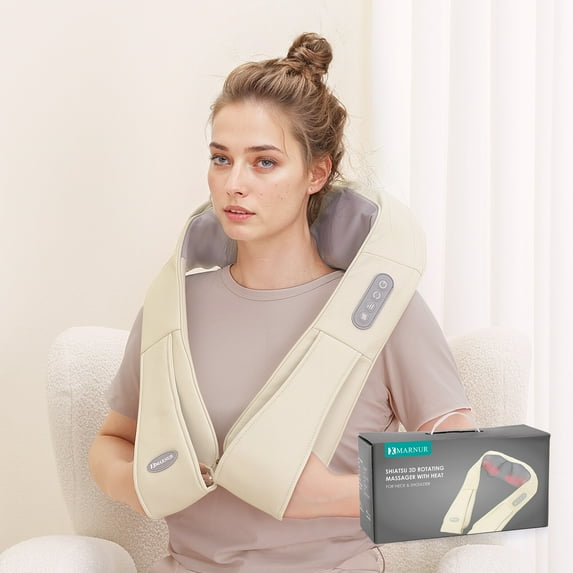 Neck and Shoulder Massager, Deep Kneading Massager with Heat for Full-Body, Beige
