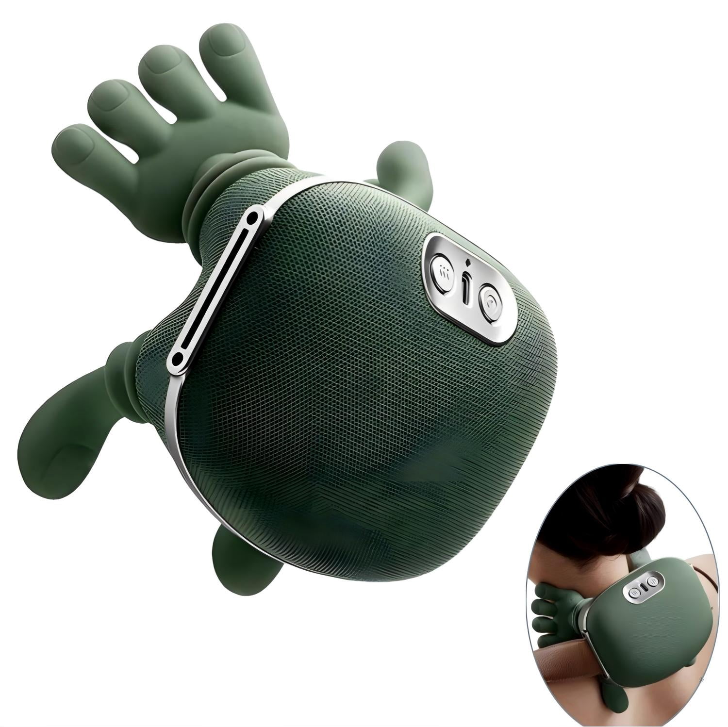 Neck and Shoulder Massager with Heat - 4D Shiatsu Kneading Massage for Back Pain Relief, Portable Electric Massager (Green)