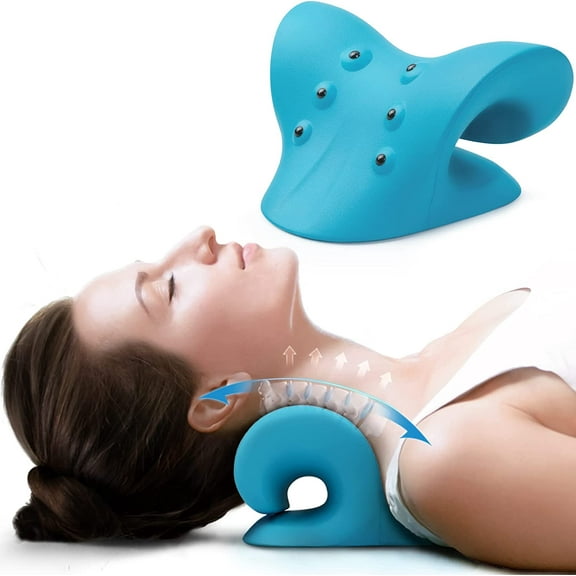Neck and Shoulder Relaxer, Cervical Neck Traction Device with Magnetic Therapy, Chiropractic Pillow, Neck Massager (Blue)