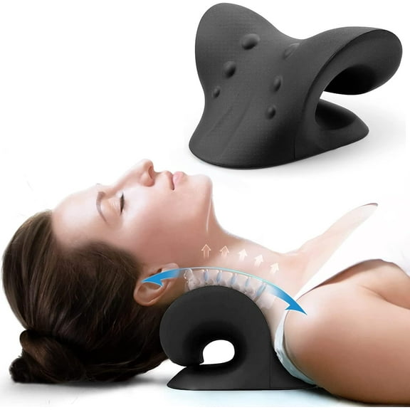 Neck and Shoulder Relaxer, Cervical Traction Device for TMJ Pain Relief and Cervical Spine Alignment, Chiropractic Pillow (Black)